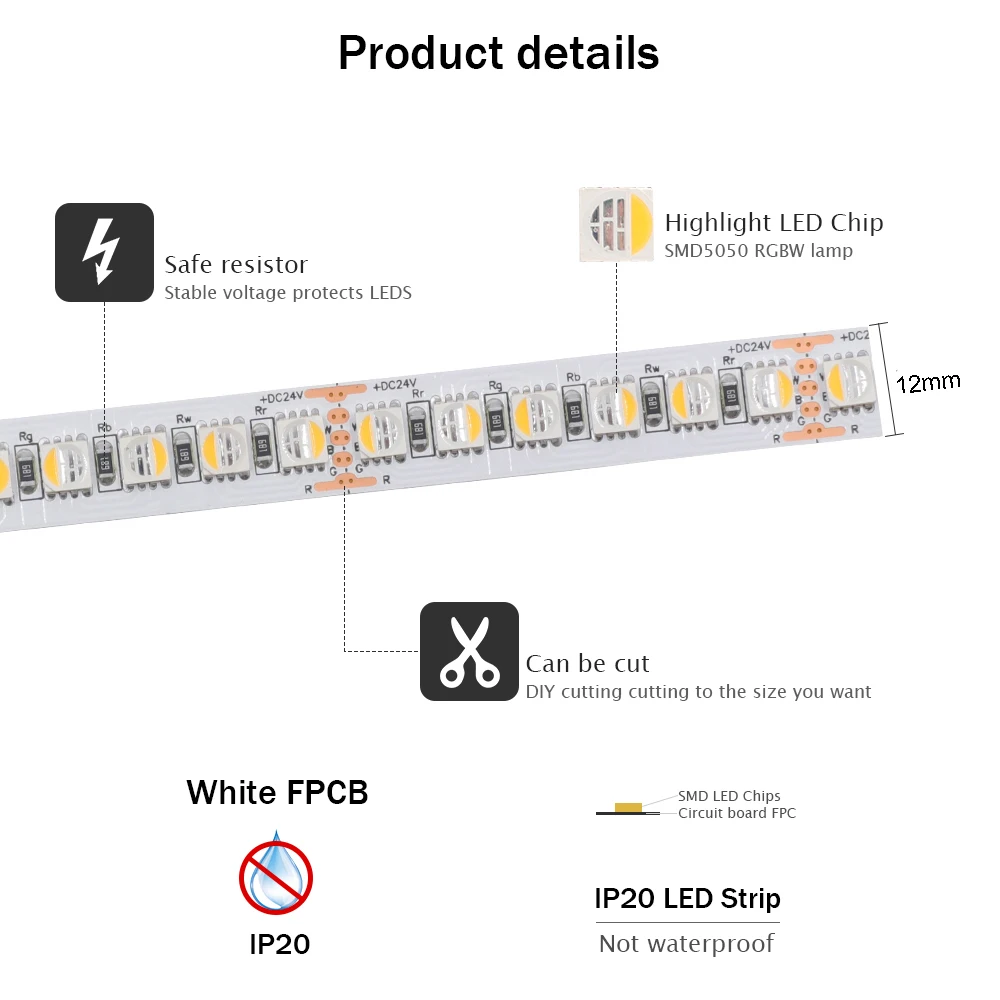 5M 12V 24V RGBW RGBWW 5050 LED Strip Light 12mm 60Leds/m 108Leds/m 120Leds/m Flexible LED Tape for Home Decoration Lighting Lamp