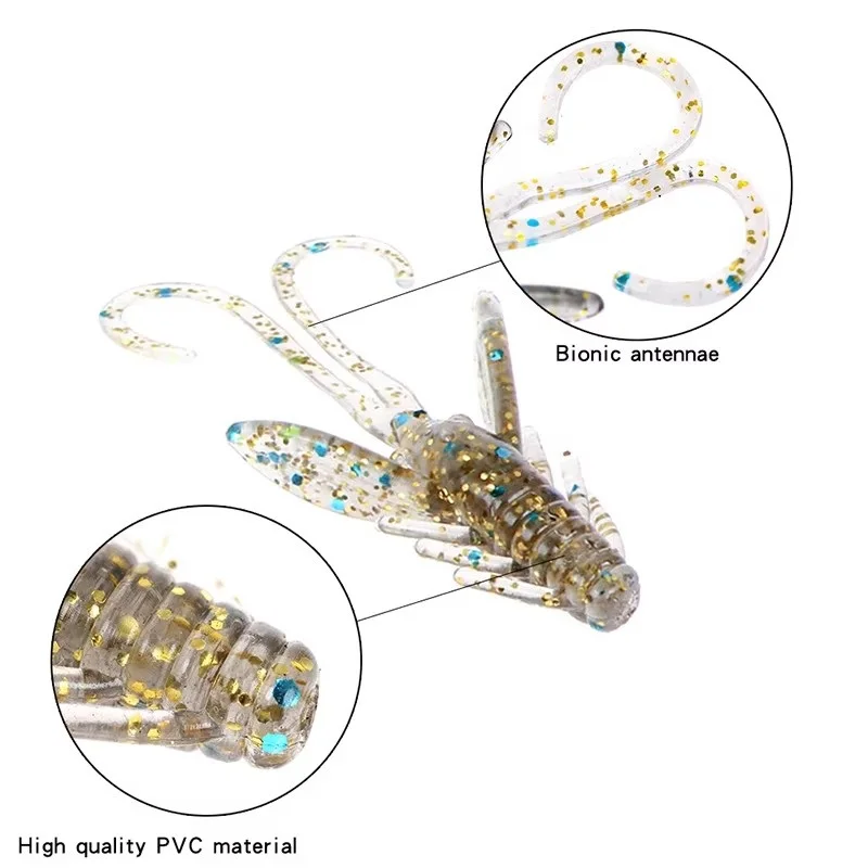 NGB 20PCS Soft Fishing Lures 4CM Shrimp Flavor Crankbait Worms Artificial Bait Wobbler Fishing Tackle