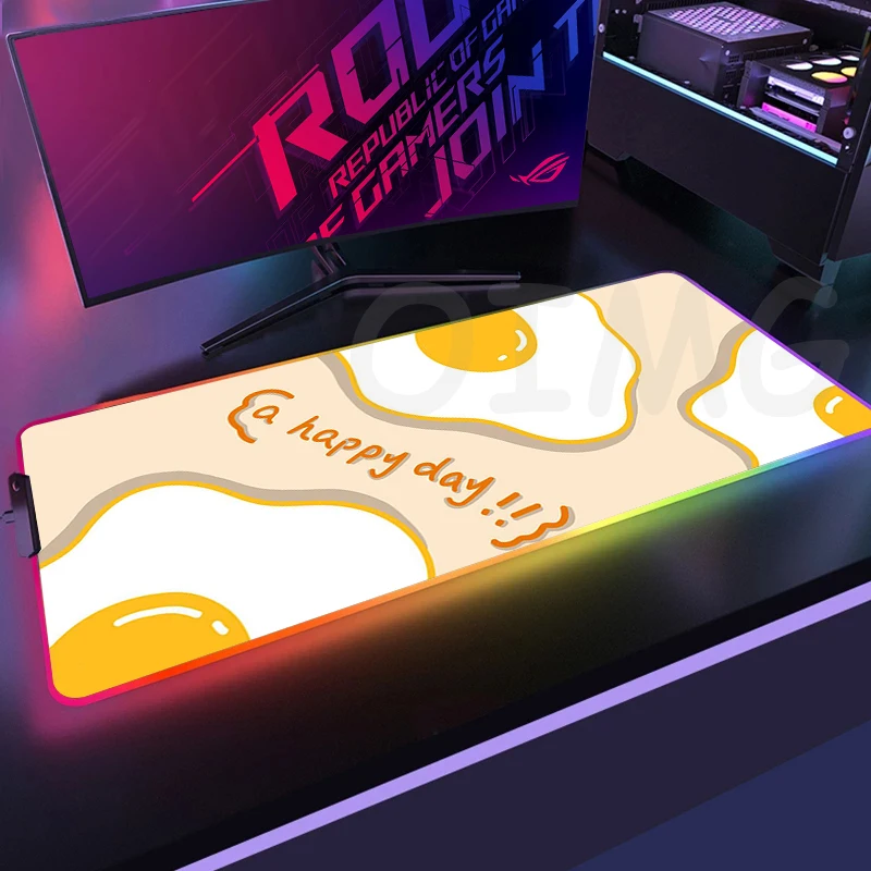 RGB Gaming Mousepad Cute Food Mouse Mats LED Large Gamer Mousepads XXL Keyboard Pads Luminous Desk Mat Mouse Pad Backlit