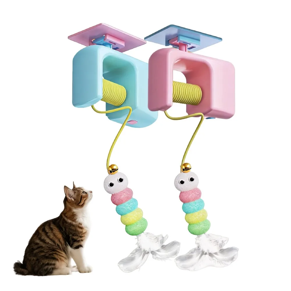 New Electric Cat Toy Automatic Swinging Feather Toy 2 Ropes Interactive Cat Teaser Smart Hanging Door Self Entertainment Cat Toy