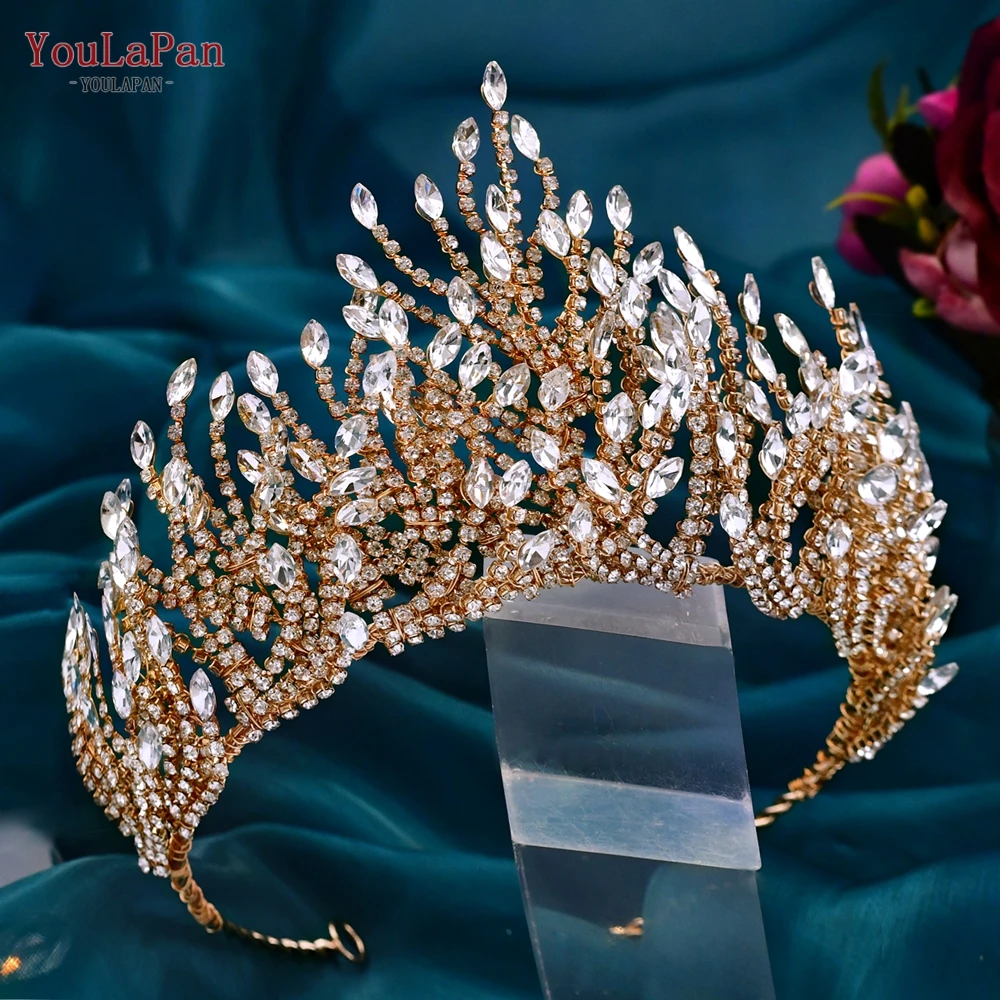 

YouLaPan Wedding Tiara Rhinestone Bridal Diadem Hair Accessories Pageant Crown Handmade Women Head Jewelry Bride Headwear HP374