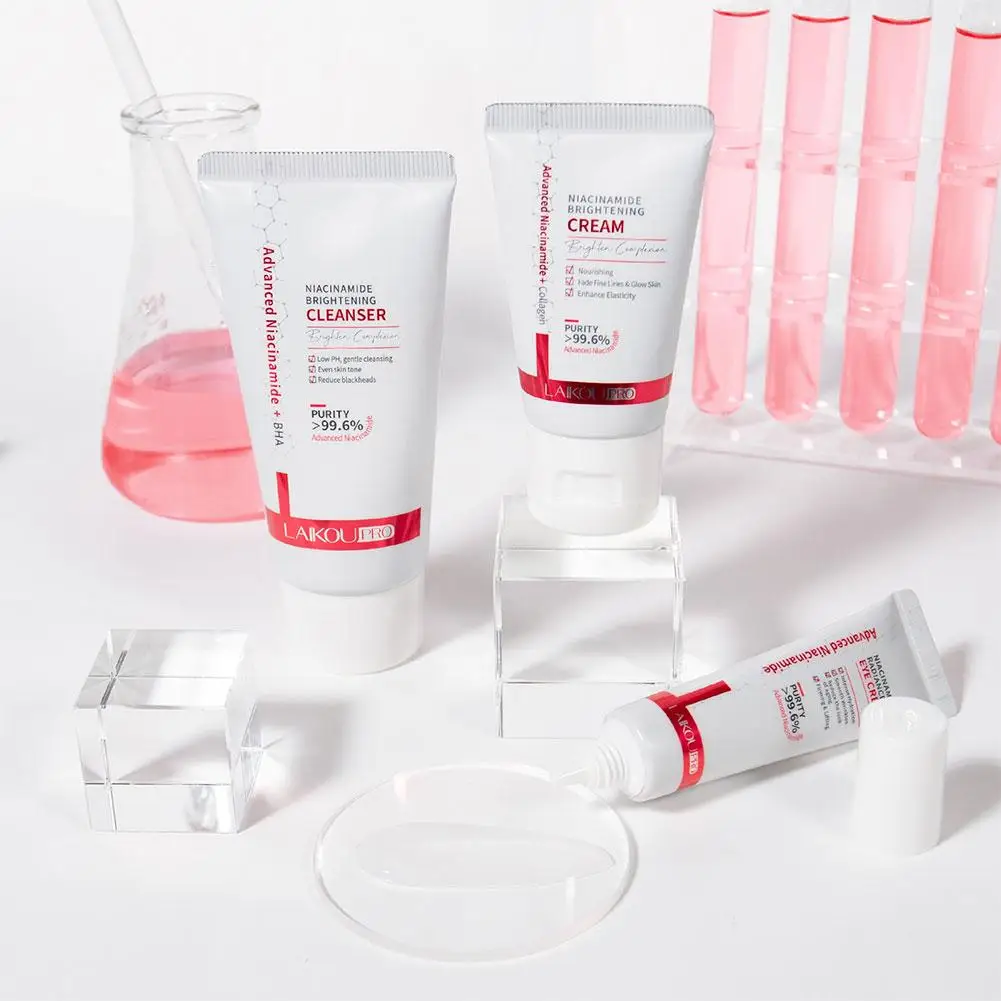 LAIKOU Travel Skin Care Set - Niacinamida Limpiador iluminador Crema para ojos radiante Crema facial iluminadora Facial hidratante