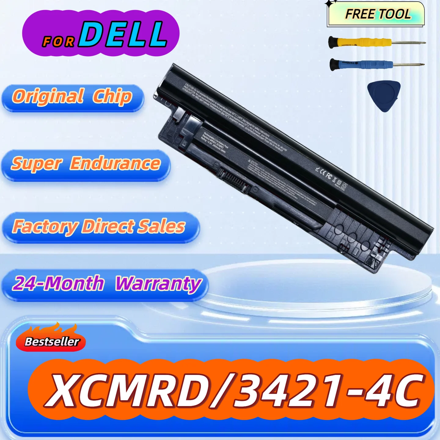 

XCMRD 14.8V Battery For Dell Inspiron 15 3521 3531 3537 3541 3542 15R 5537 5521 14R 3421 3437 5421 5437 Free Tool +24M Warranty