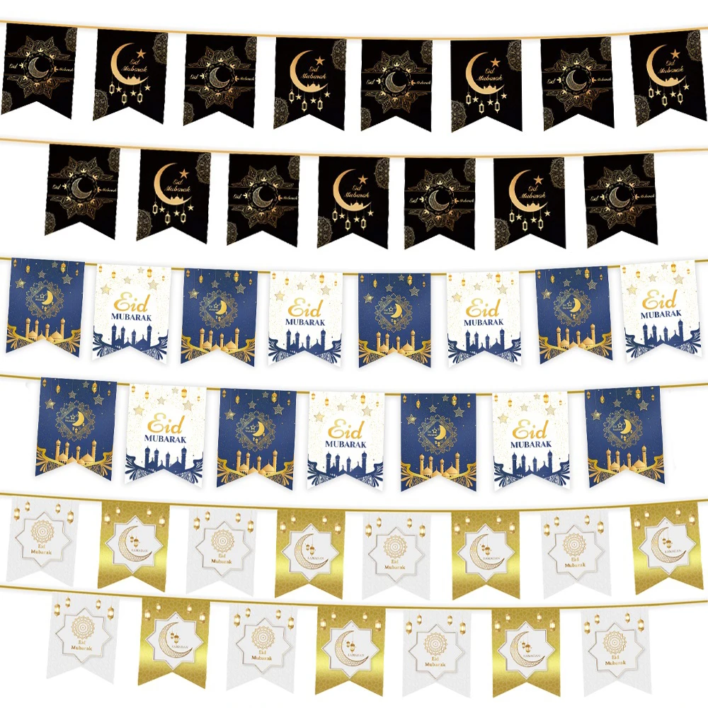 2023 Eid Mubarak Banners Ramadan Decoration For Home Bunting Garland Wall Hanging Islamic Muslim Eid Al Adha Gift Ramadan Kareem