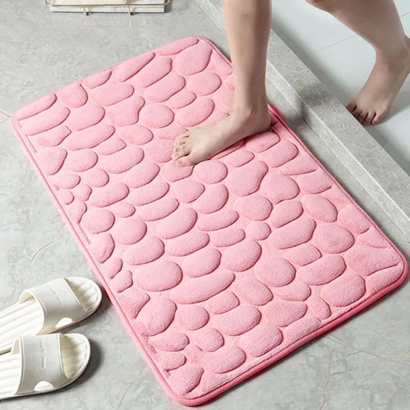 

1pc Memory Foam Embossed Velvet Carpet Bathroom Living Room Non-Slip Mat Cobblestone Floor Mat Home Furnishings