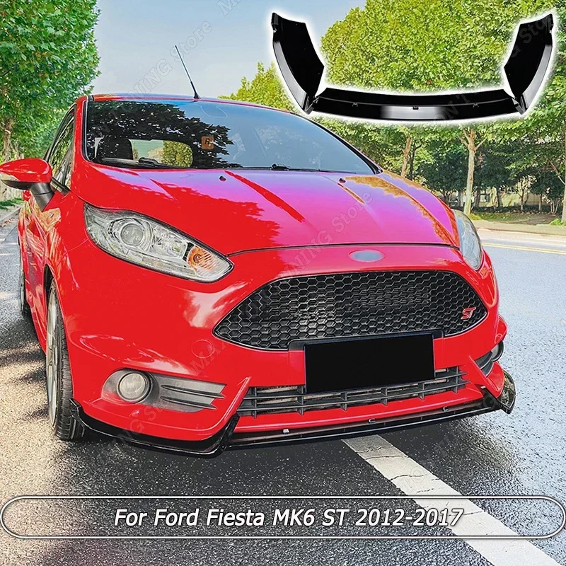 For Ford Fiesta MK6 ST 2012-2017 Car Front Bumper Splitter Lip Spoiler Diffuser Guard Body Kit Cover Gloss Black ABS Accessories