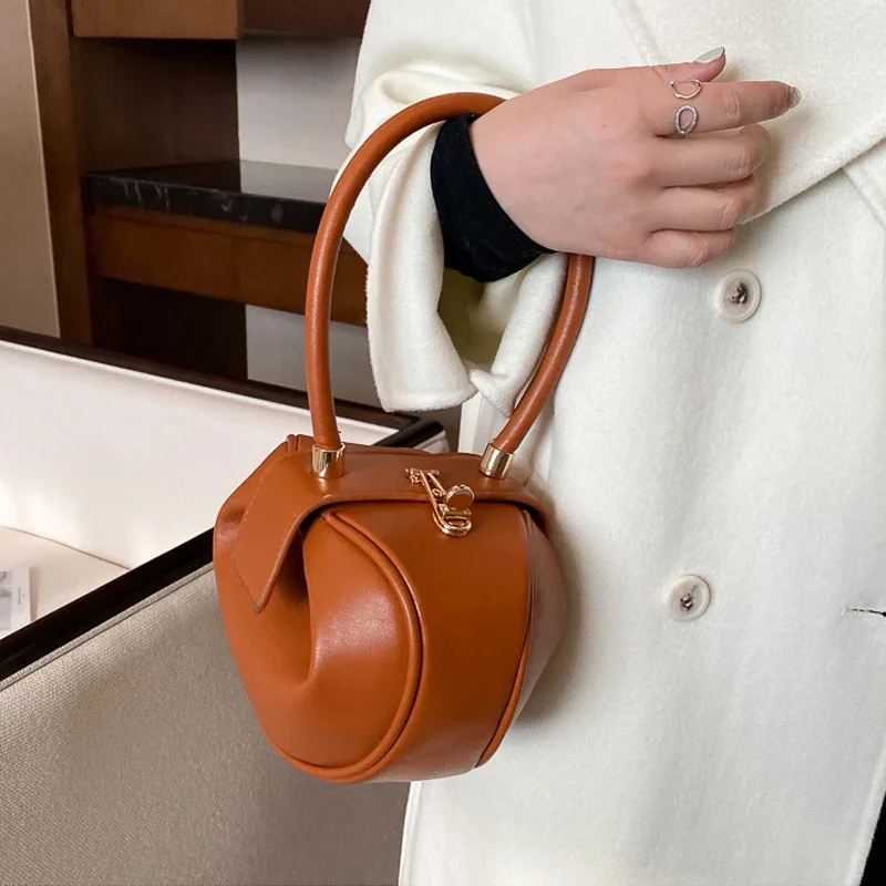 Round bead women's handbag designer bowling bag PU leather mini shoulder bag women's luxury wallet fashionable armpit bag