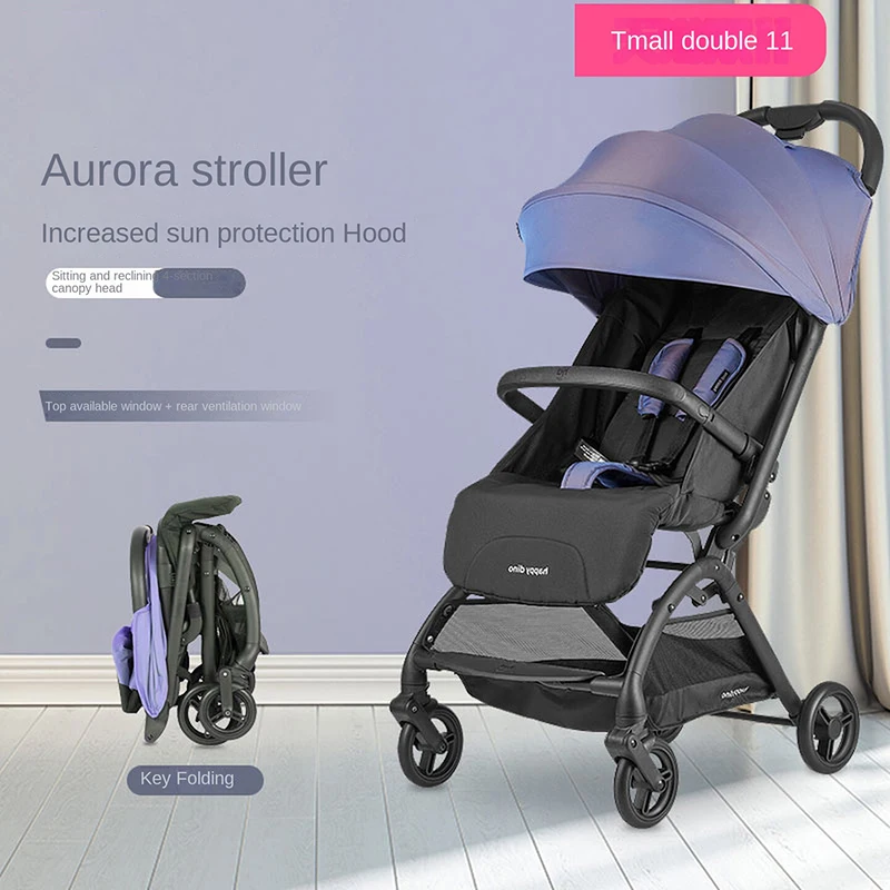 

Детская коляска Aurora Blue, сидящая и лежащая, детская коляска, легкая складная четырехколесная коляска для детей 0–3 лет