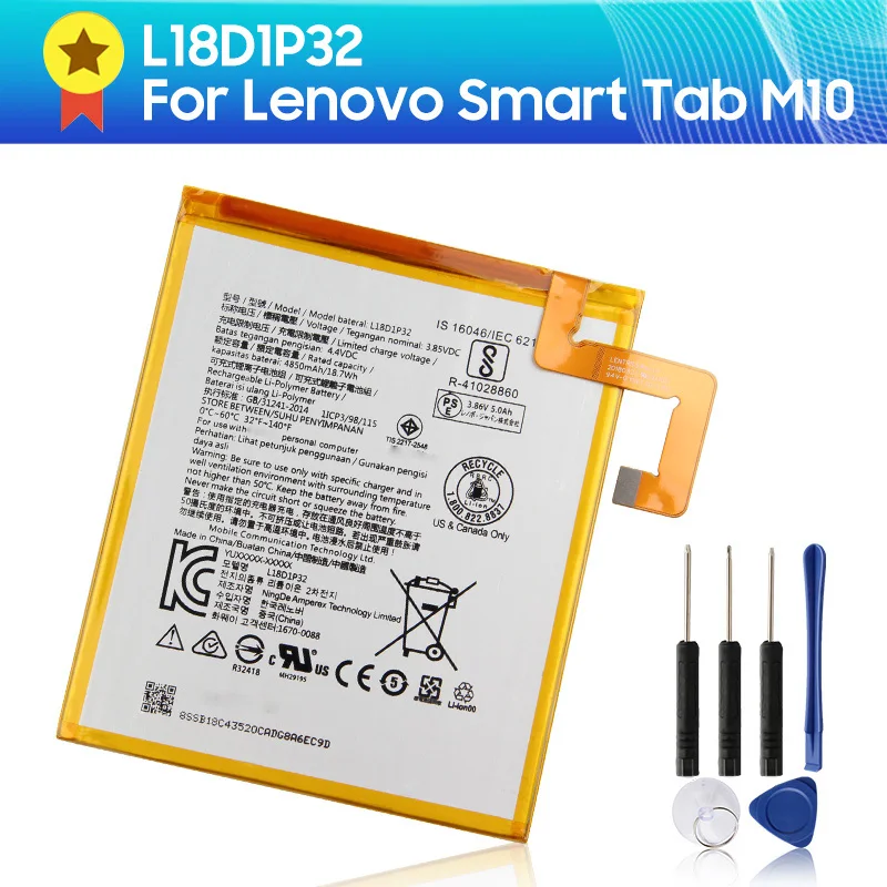 New Replacement Battery L18D1P32 For Lenovo Smart Tab M10 4850mAh Quality Batteries With Tools