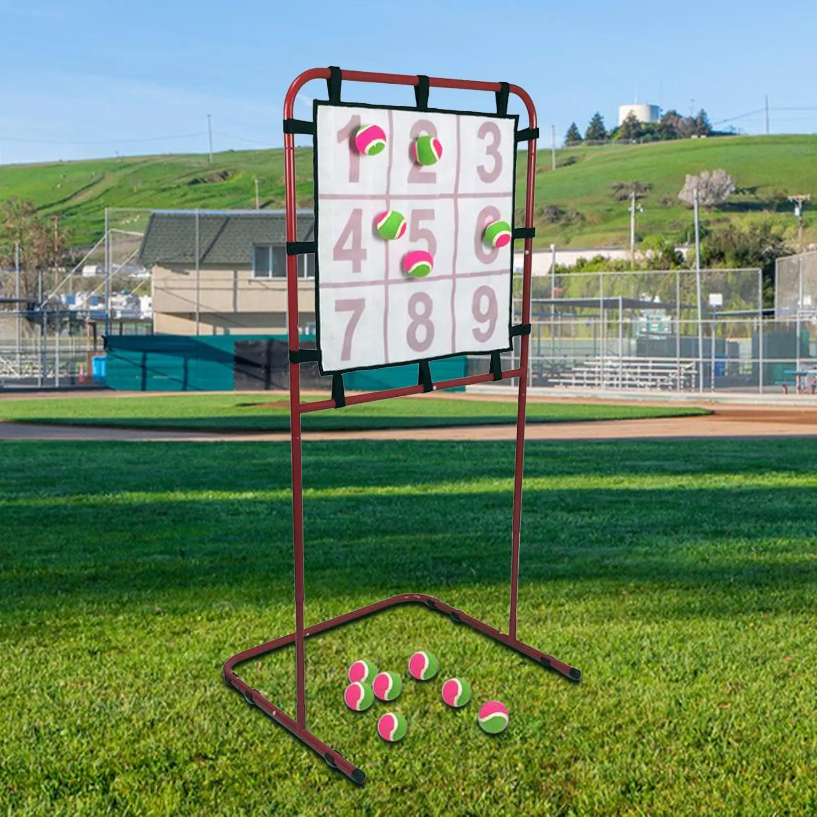 

Softball Baseball Pitching Hitting Target Net Height Adjustable with Strike Zone Practice Net 9 Hole Pitcher Training Equipment