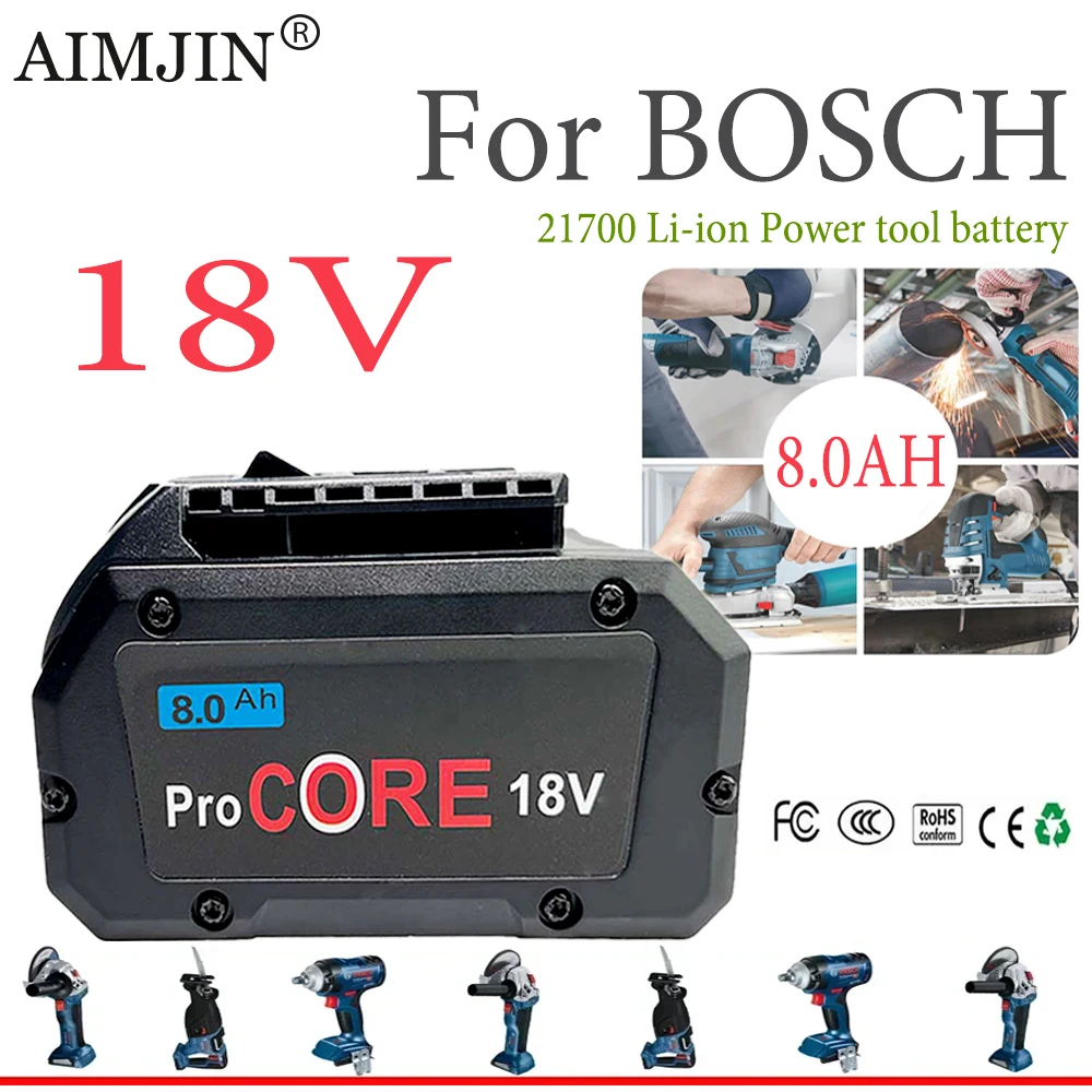 For Bosch 18V 8000mAh 21700 10J Li-ion Battery，Compatible 18V BAT609 BAT618 GBA18V80  Electric Tools Replacement