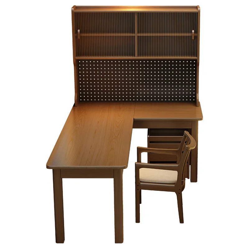 

Primary school students desk household solid wood study table children's writing table with bookshelf integrated