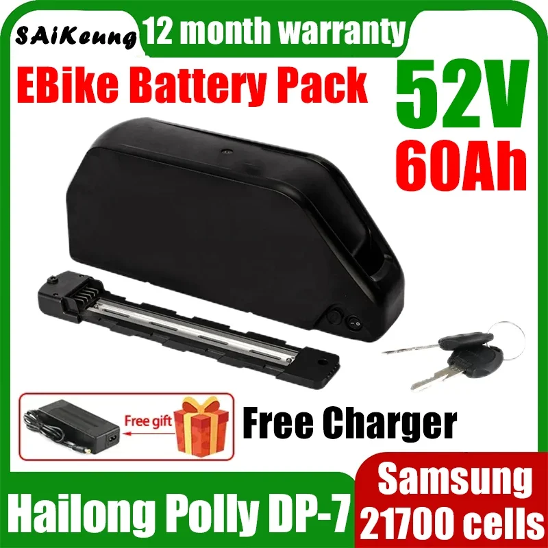 Ebike Downtube Battery Hailong 52V Bafang 2000W Hihg Power 25 500W 30ah 800W 40ah 1200W 50ah 60ah 1500W 21700 lithium batteries