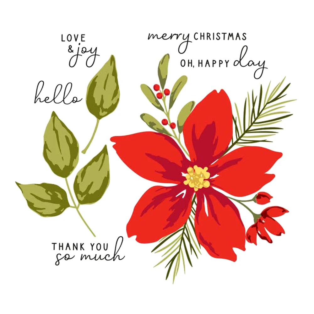 

Festive Flower Merry Christmas Love Joy Happy Day Cutting Dies/Clear Stamp Crafts Card Album Making DIY Stencil 2023