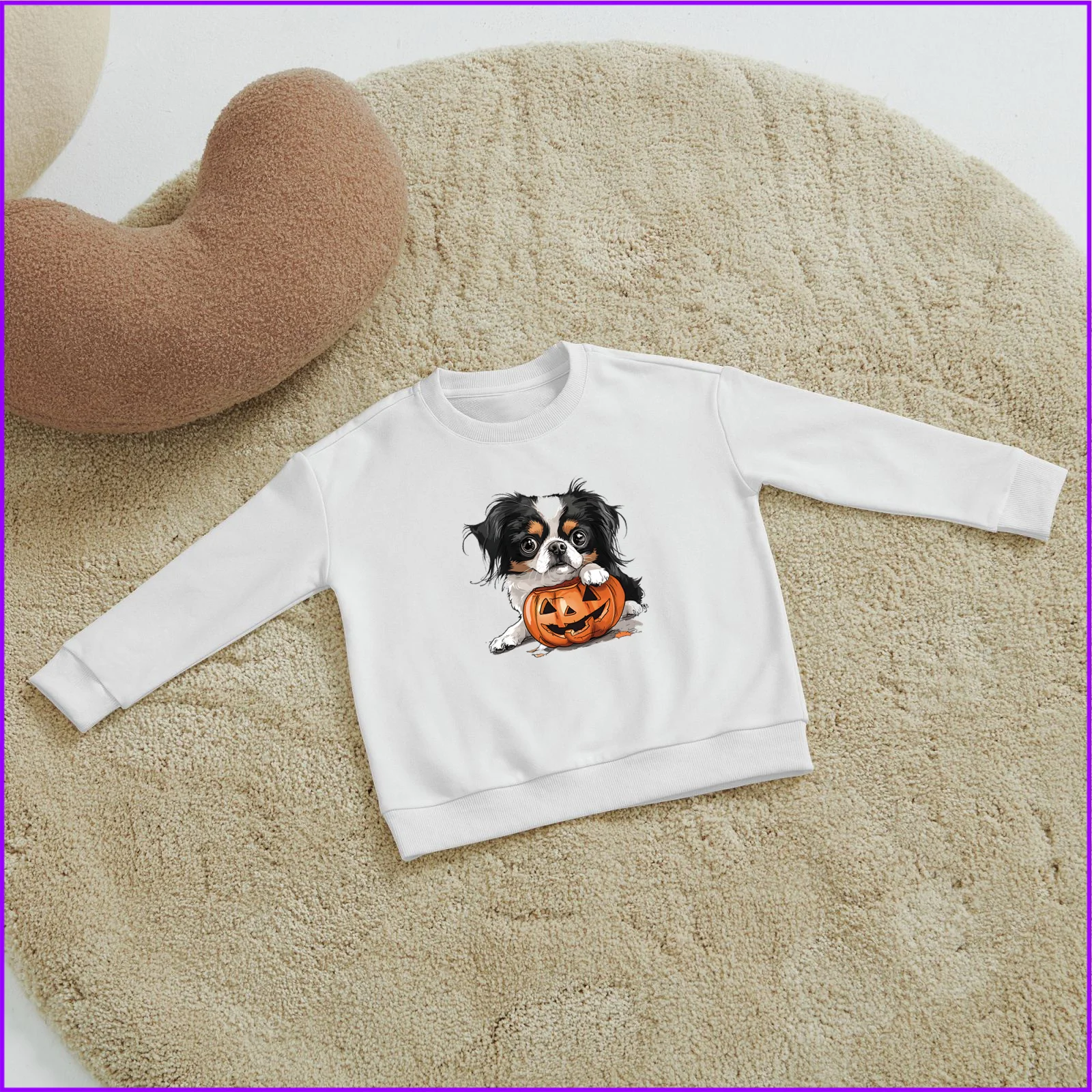 Japanese Chin Dog Animal Cartoon Jack-O-Lantern Halloween Autumn Pumpkin Sublimation Sja2798 Kids Boys Girls Hoodies Sweatshirts