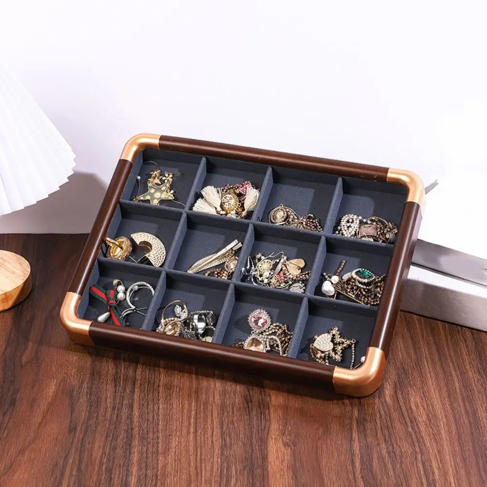 Velvet Wooden Jewelry Tray Large Capacity Earrings Rings Jewelry Display Tray Necklaces Bracelets Storage Box