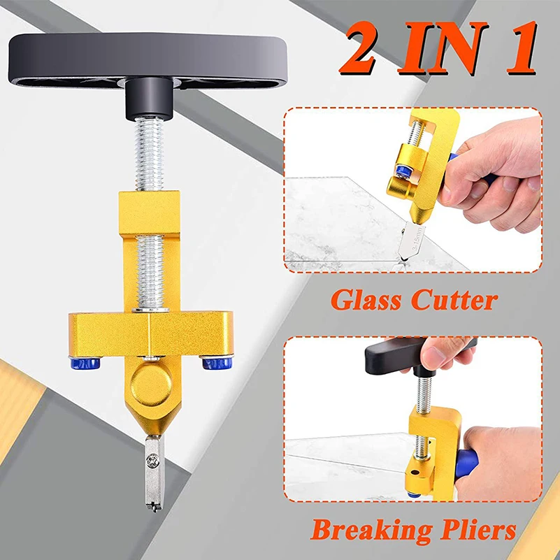 2 in 1Hand Glass Cutter For Cutting Breaking Glass, Mirror, Tile Cutting Hand Tools Set Tungsten Steel Blades Construction Tools