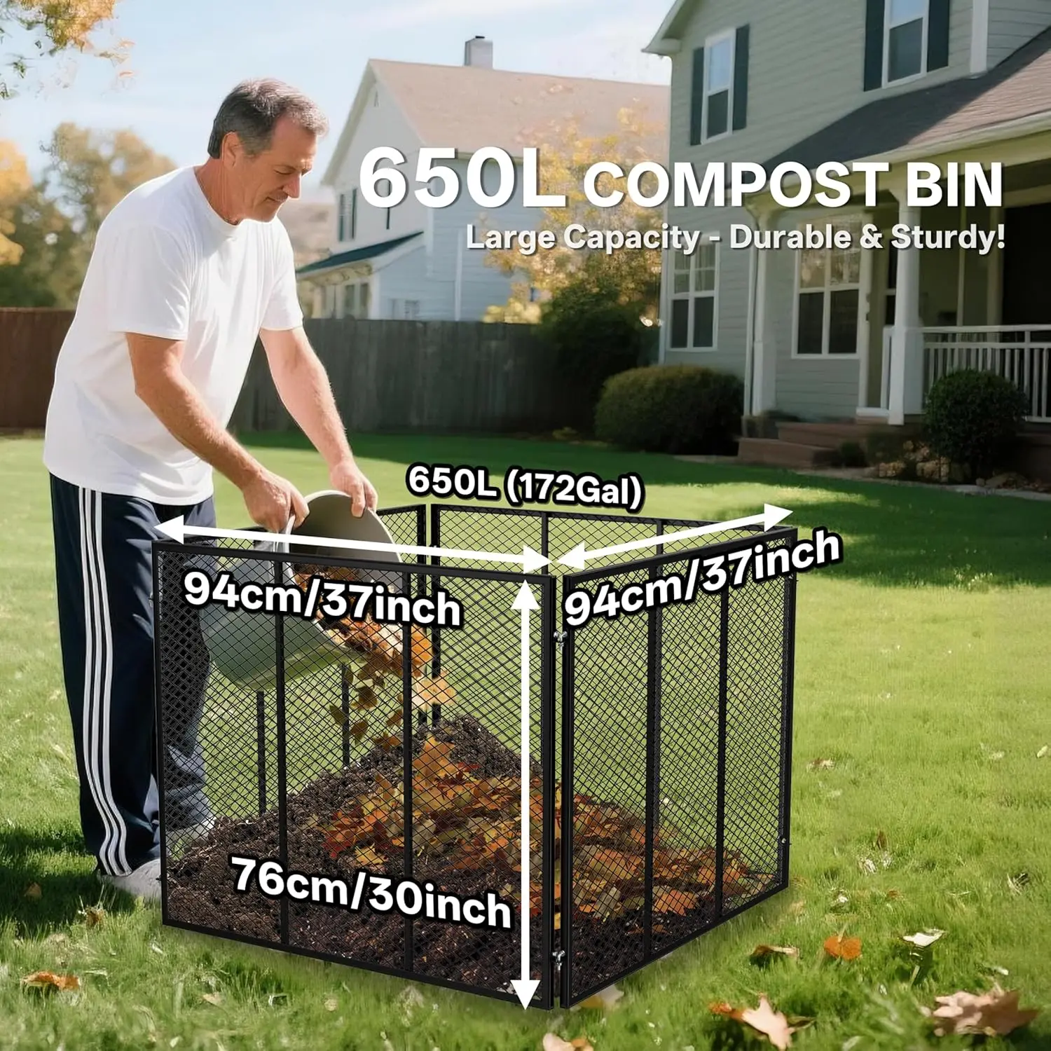 Outdoor Garden Composting, Metal, Rust-Proof Coating, 172 Gallon, Easy Assembly, Waterproof