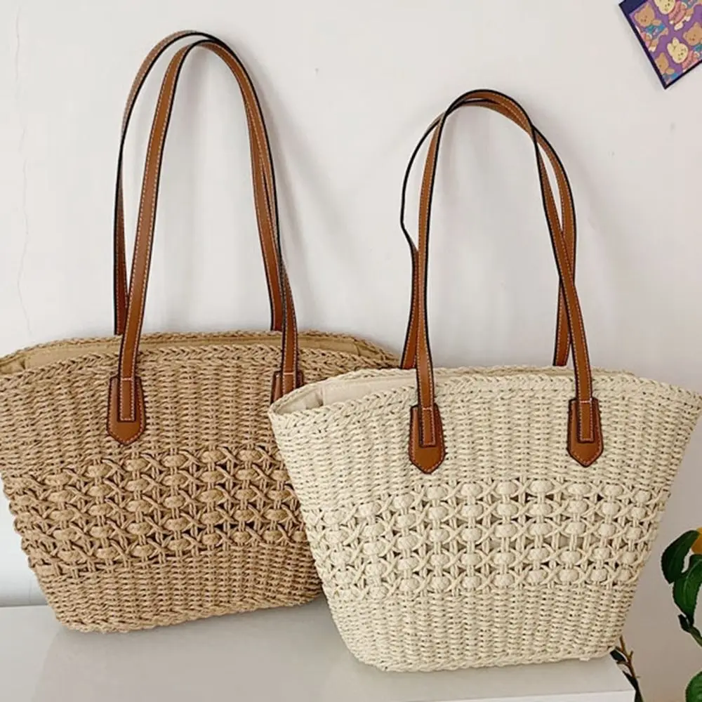 Women Casual Straw Handbags Wicker Woven Shoulder Bags Summer Beach Straw Bag Large Capacity Tote Lady Big Purses