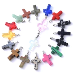 4Pcs Assorted Natural Gravel Opal Mineral Chakra Quartz Charms Stripe Amethyst Gravel Stone Cross Pendants for Jewelry Making