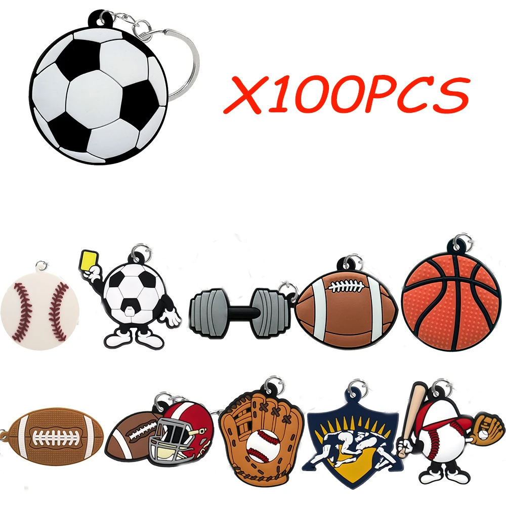 

100PCS Fashion Keychains Set Football Basketball Baseball Rugby Key Accessories Cool Men Boys Sports Ball Keyring Decorations