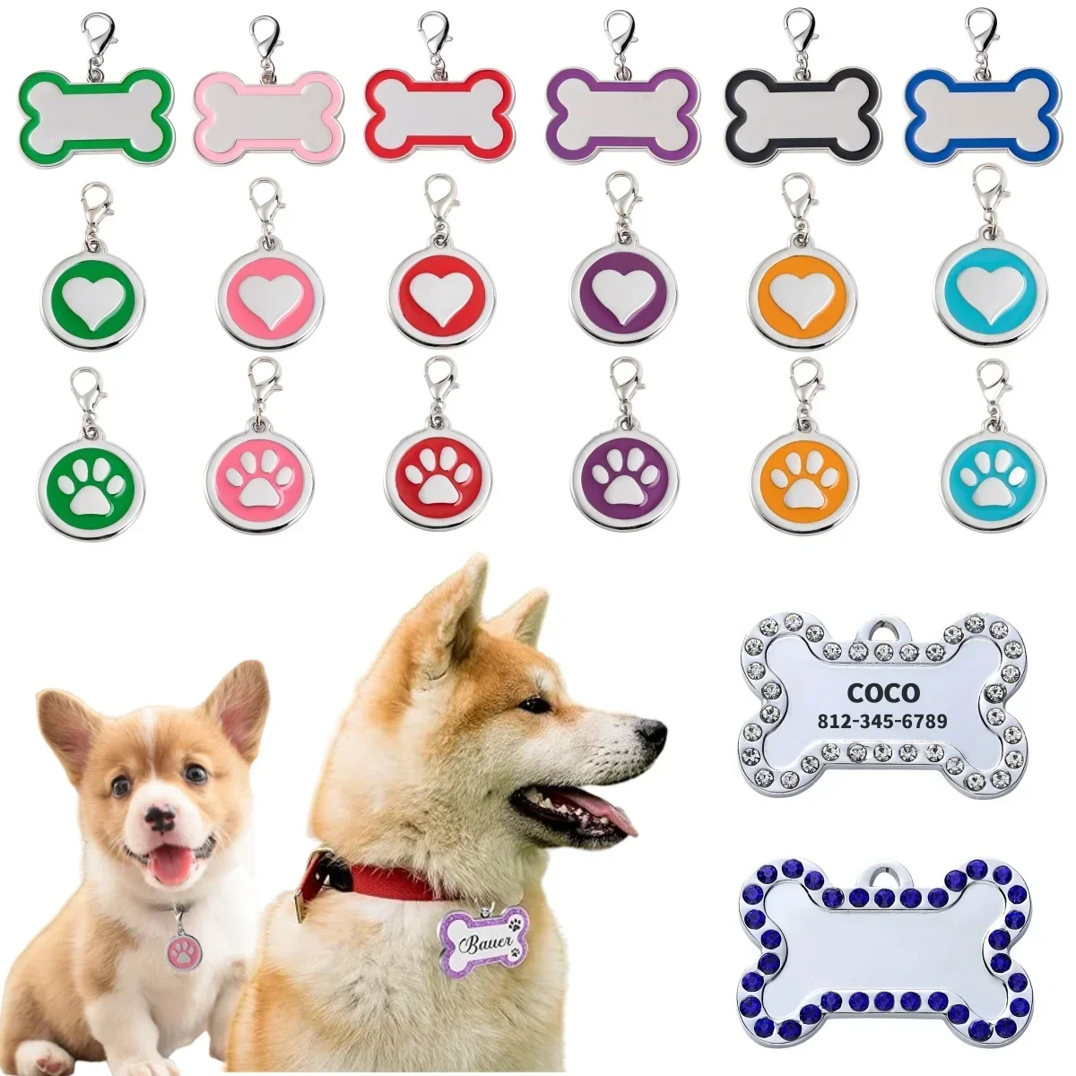 Dog ID Tag Personalized Gorgeous Dog Tags for Small Medium Dog Footprint Custom Pet Name Tag Plate Collar Accessories