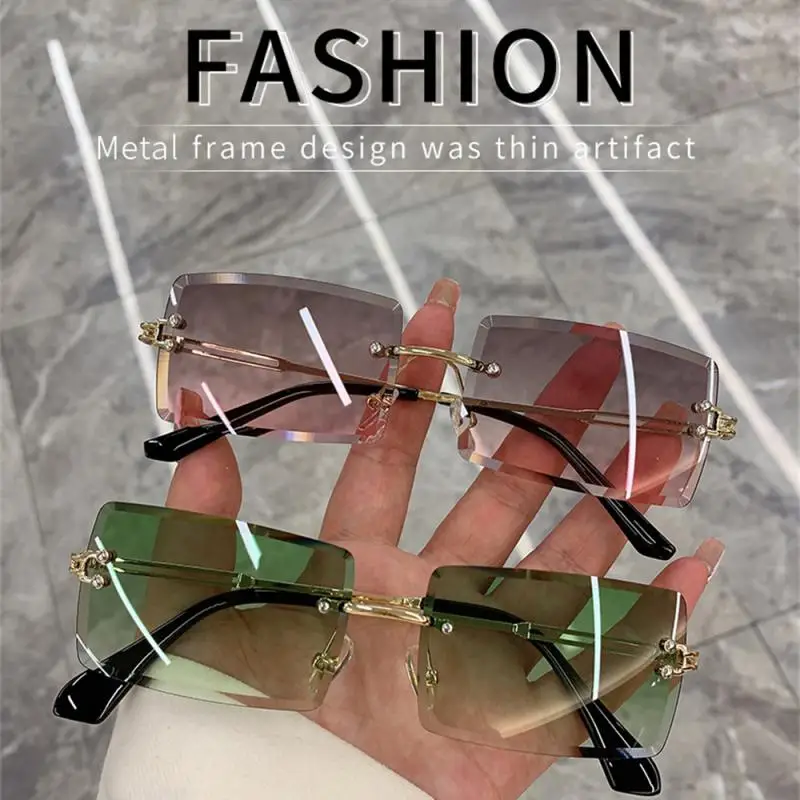 1/2pcs Fashion Rimless Sunglasses Woman Brand Designer Gradient Sun Glasses Frameless Rectangle Cutting Lens Shades Eyeglasses