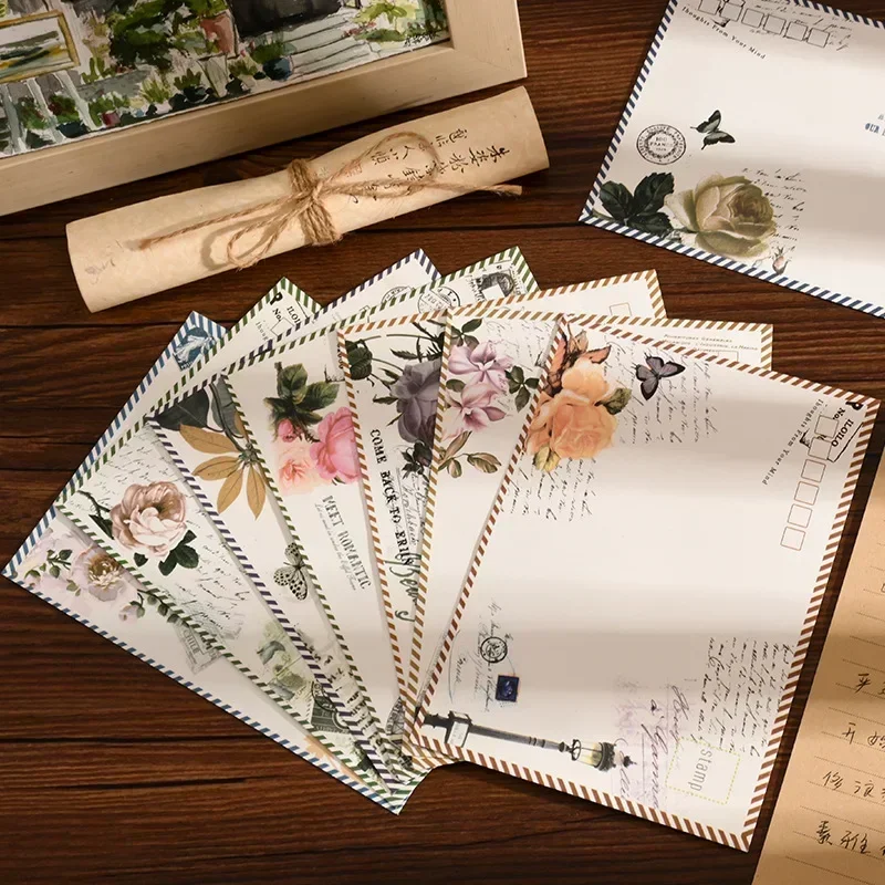 

8pcs European Tower Envelopes for Letters Vintage Floral Envelopes Wedding Party Invitation Cards Postcards Cover Cash Envelopes