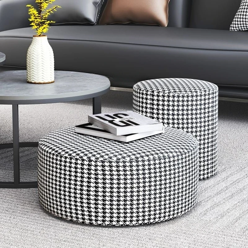 

Nordic Sofa Stool For Shoe Changing Stool In Front Of Living Room Furniture Round Short Linen Pier Clothing Store Sofa Footstool