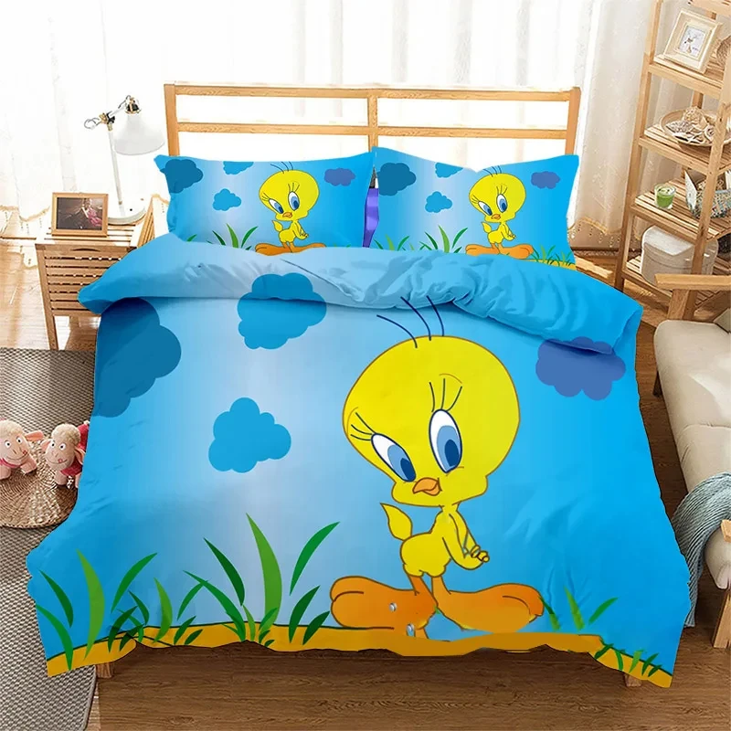 3D Print Tweetys Bird Bedding Set,Duvet Cover Comforter Bed Set Quilt Cover Pillowcase,King Queen Twin Size Boys Girls Adults