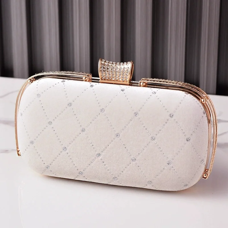 Autumn Winter Elegant Velvet Party Bags Vintage Diamonds Inlaid Argyle Evening Clutch Wedding Party Mother of Groom/bride Purse