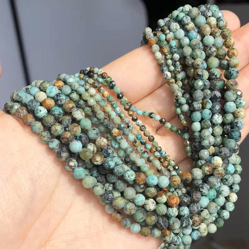 Natürlicher afrikanischer Türkis, indischer Achat, runde facettierte lose Spacer-Perlen, kleine Perlen für DIY-Armbänder, Ohrringe, Charms für die Schmuckherstellung – Detail 6