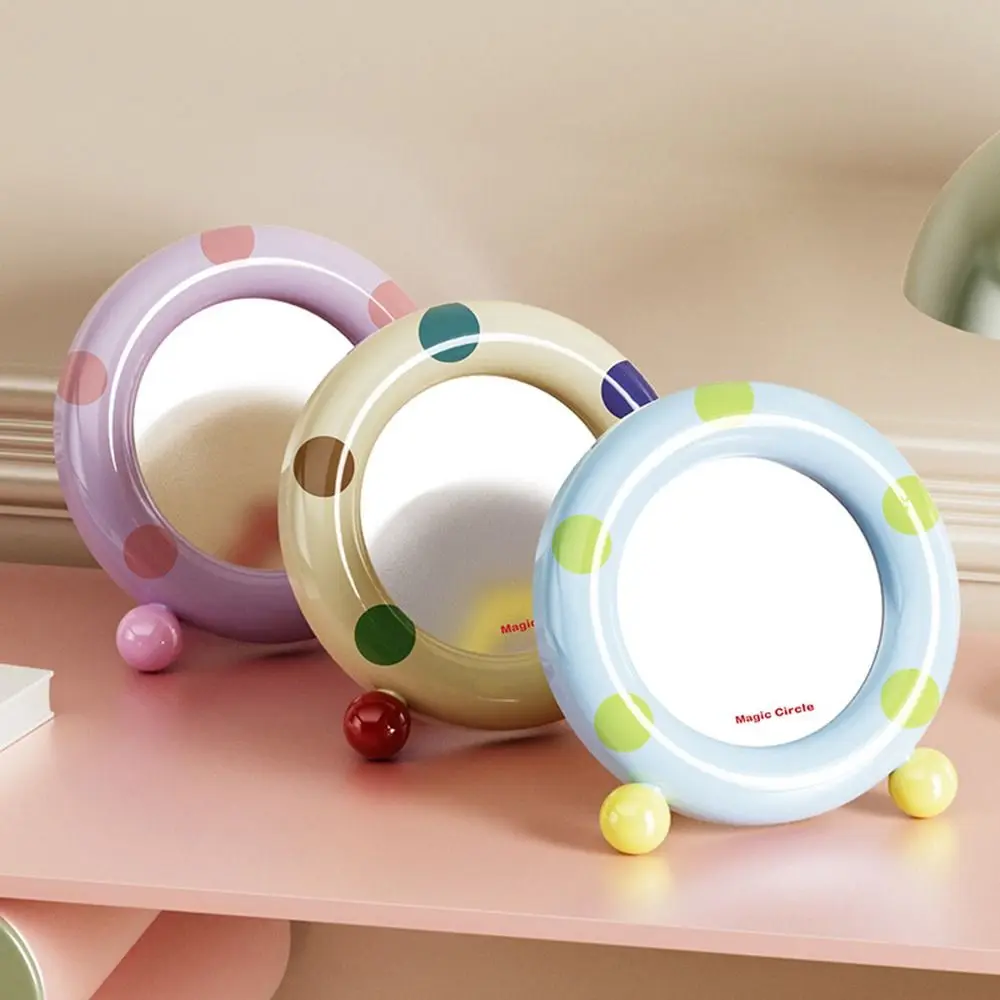 Fashion Round Desktop Makeup Mirror Dopamine with Adjustable Bracket Cosmetic Mirror Vertical Vanity Mirror Bedroom Decoration