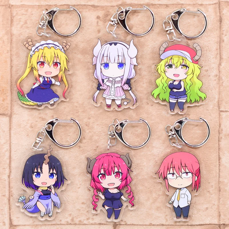 Miss Kobayashis Dragon Key Chain 6 Styles Arcylic Cartoon Figures Keyrings Anime Accessories