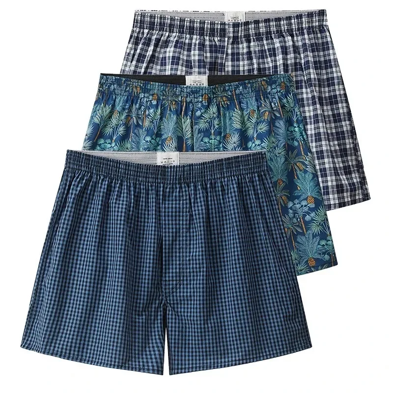 Cotton Men's Boxer Shorts, High Quality College Style, Men's Underwear, Breathable Loose Pajamas, Soft Shorts, 3 Pcs