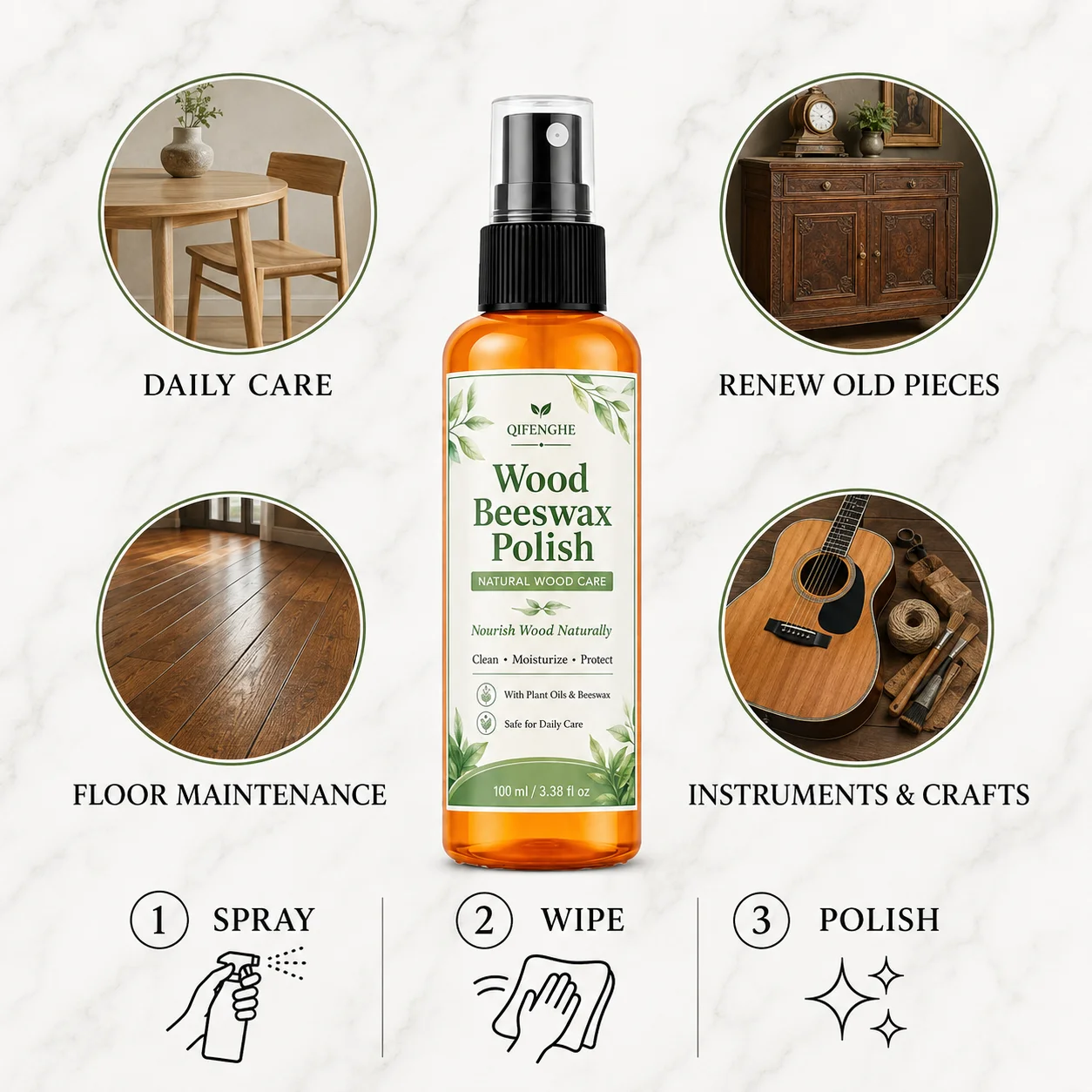Wood Beeswax Polish Spray Furniture Cleaner Wax Natural Wood Care Shine Restore Scratch Repair Waterproof Maintenance Oil