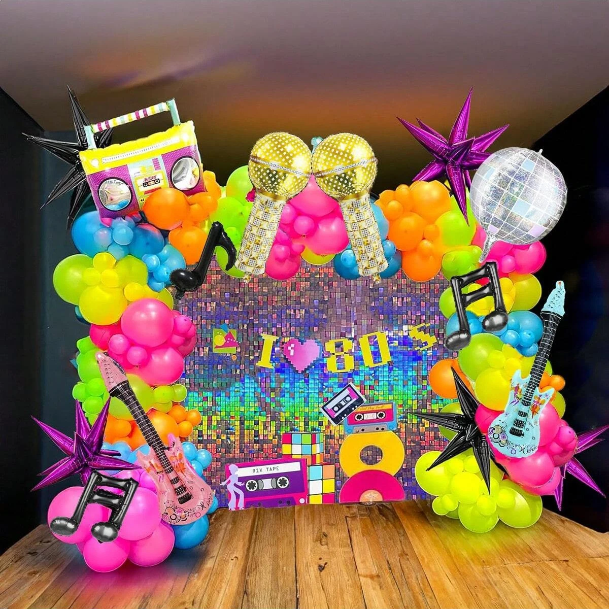 179pcs 80s music themed balloon garland arch kit, guitar disco ball musical note microphone balloons, 90s disco birthday party