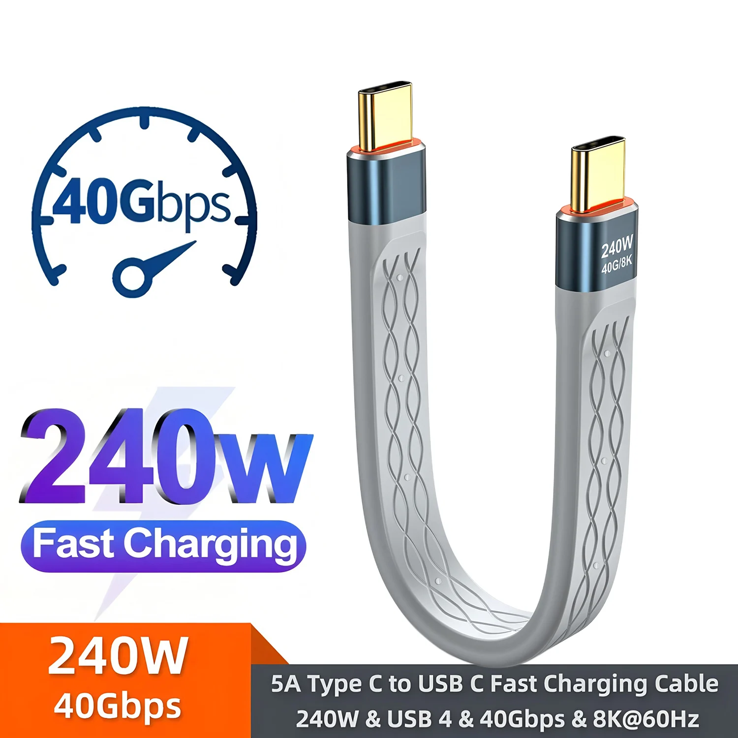 USB 4.0 Gen3 40Gbps FPC Cable PD 240W 5A Fast Charging Type C to Type-C Cable Thunderbolt 4 8K@60Hz Cable USB C Data Cabel