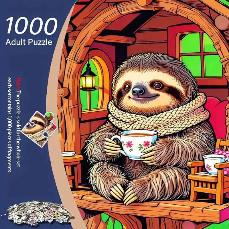 

1000pcs Cozy Sloth Porch Puzzle Suitable for Adults & Families - Stress-Relief Game with Adorable Sloth Pieces, Portable DIY C