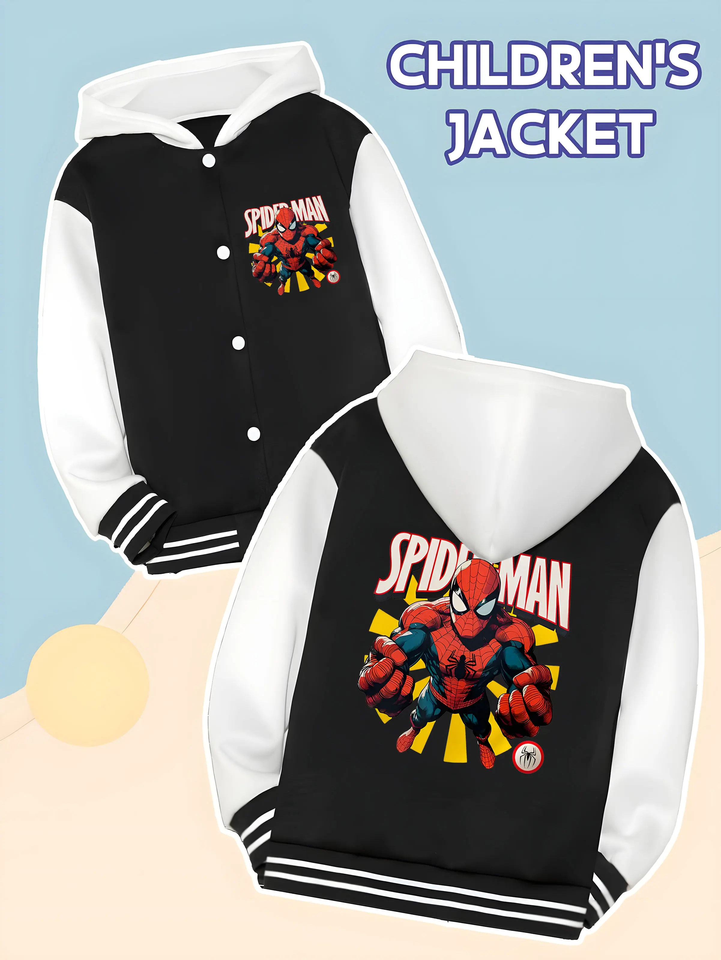 

MINISO Marvel Spider-Man Classic Boys' Baseball Jacket - Spider-Man dynamic print, double-sided to convey the heroic energy, com