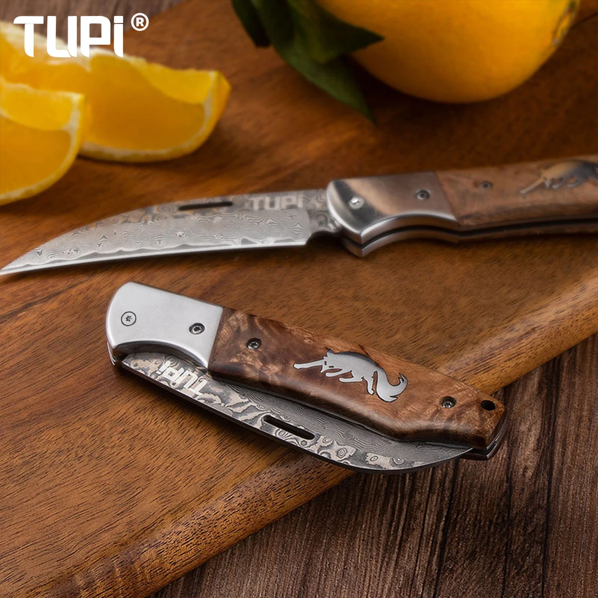 Damascus Knife Folding Knife Cutting Meat Paring Fruit Boning Knife Kitchen Knives Damascus Steel Wooden Handle Folding Knives