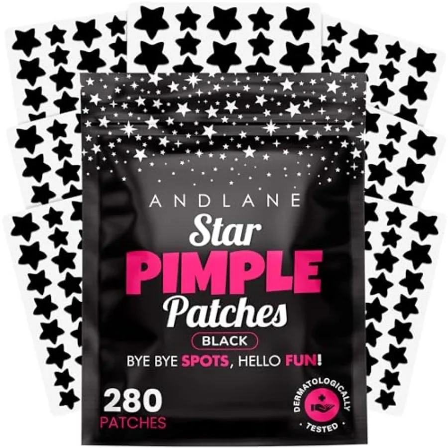 280Pcs Star Pimple Patches for Face - Pimple Patches Cute Stars - Hydrocolloid, Salicylic Acid, Tea Tree Oil, Centella - Black