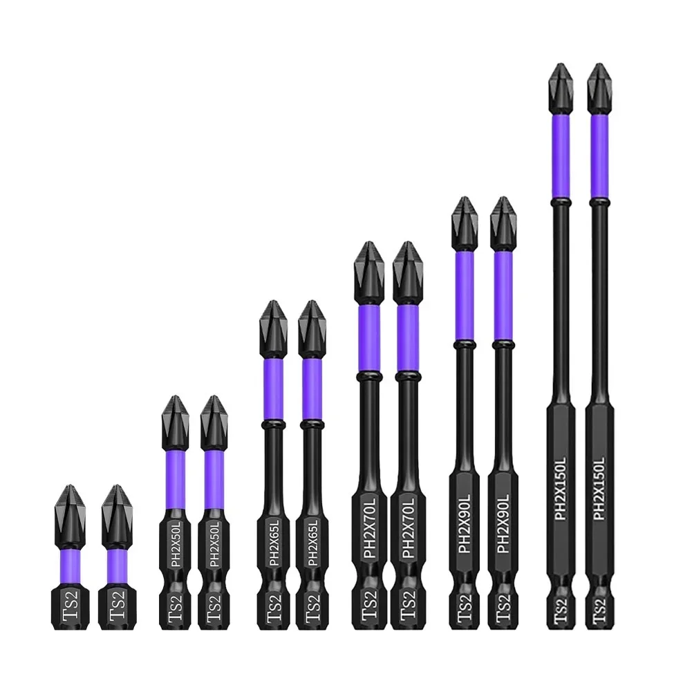 2pc Non-slip Cross Screwdriver PH2 Magnetic Batch Head High Hardness Alloy Steel Driver Bit Tools 25 50 65 70 90 150mm