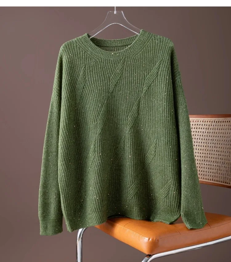 Birdtree، سترة محبوكة صلبة من مزيج الكشمير من الصوف، سترة تريكو نسائية برقبة دائرية وأكمام طويلة، بلوفر دافئ لخريف 2025 T5O510JF