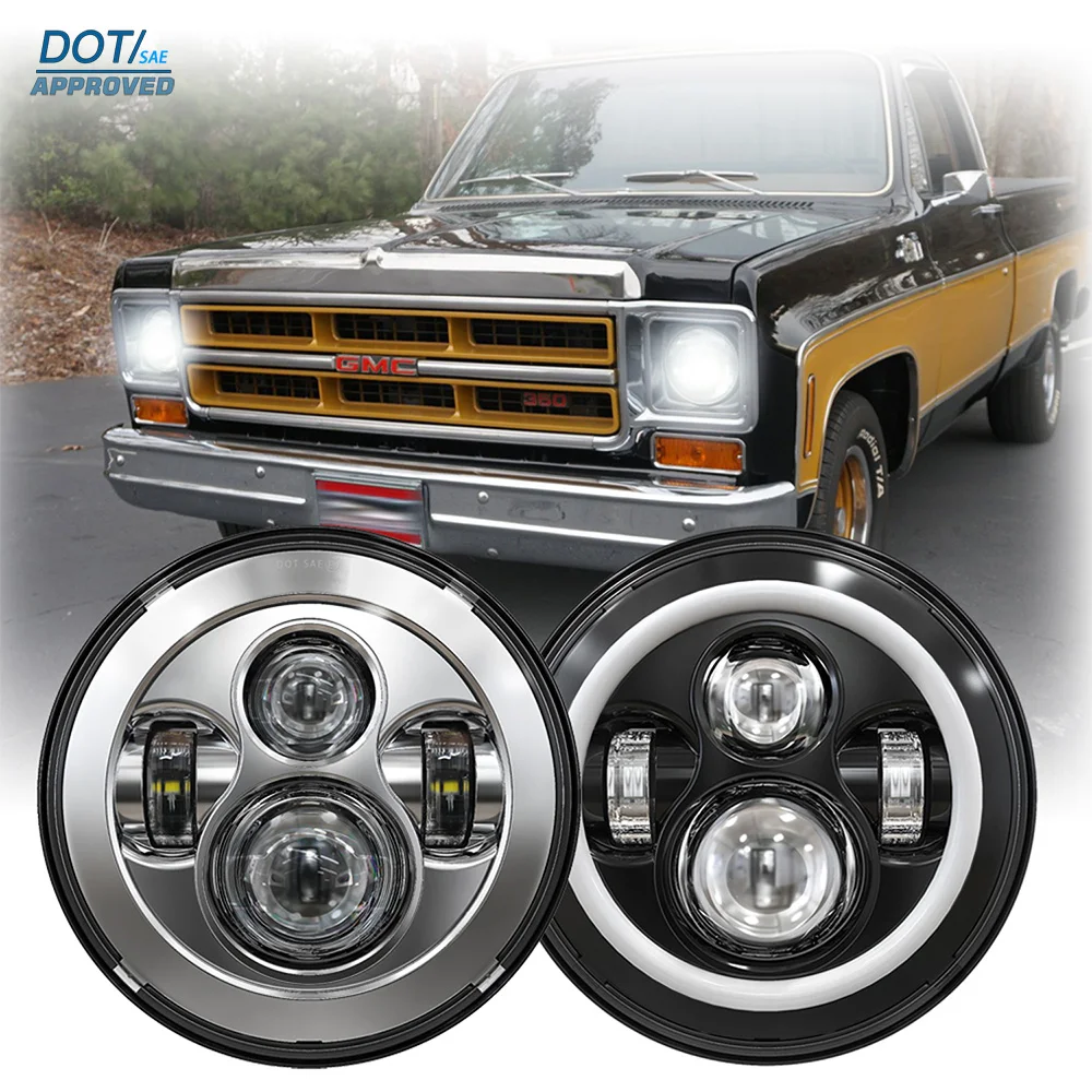 

DOT E24 LED Headlamp 7" For GMC C/G/K 15 25 35 1500 2500 3500 Suburban 1958-1987 Hi-Lo Beam Turn Signal W/ DRL Light Assembly