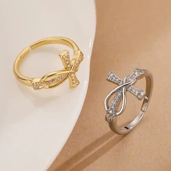 New Hot Sell Cross Cubic Zirconia Adjustable Ring For Women Girls,High Quality Party Daily Jewelry Gift