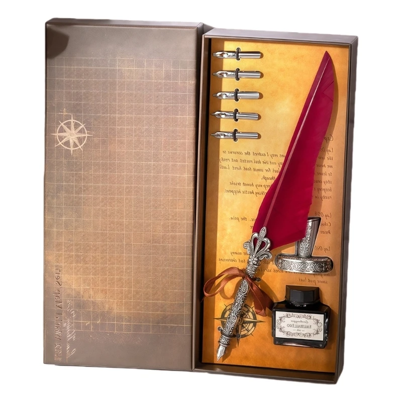 Retro Engraved Dip Pen Antique Quill Pen Includes 5 Interchangeable Tip And Inks For Artistic Handwriting
