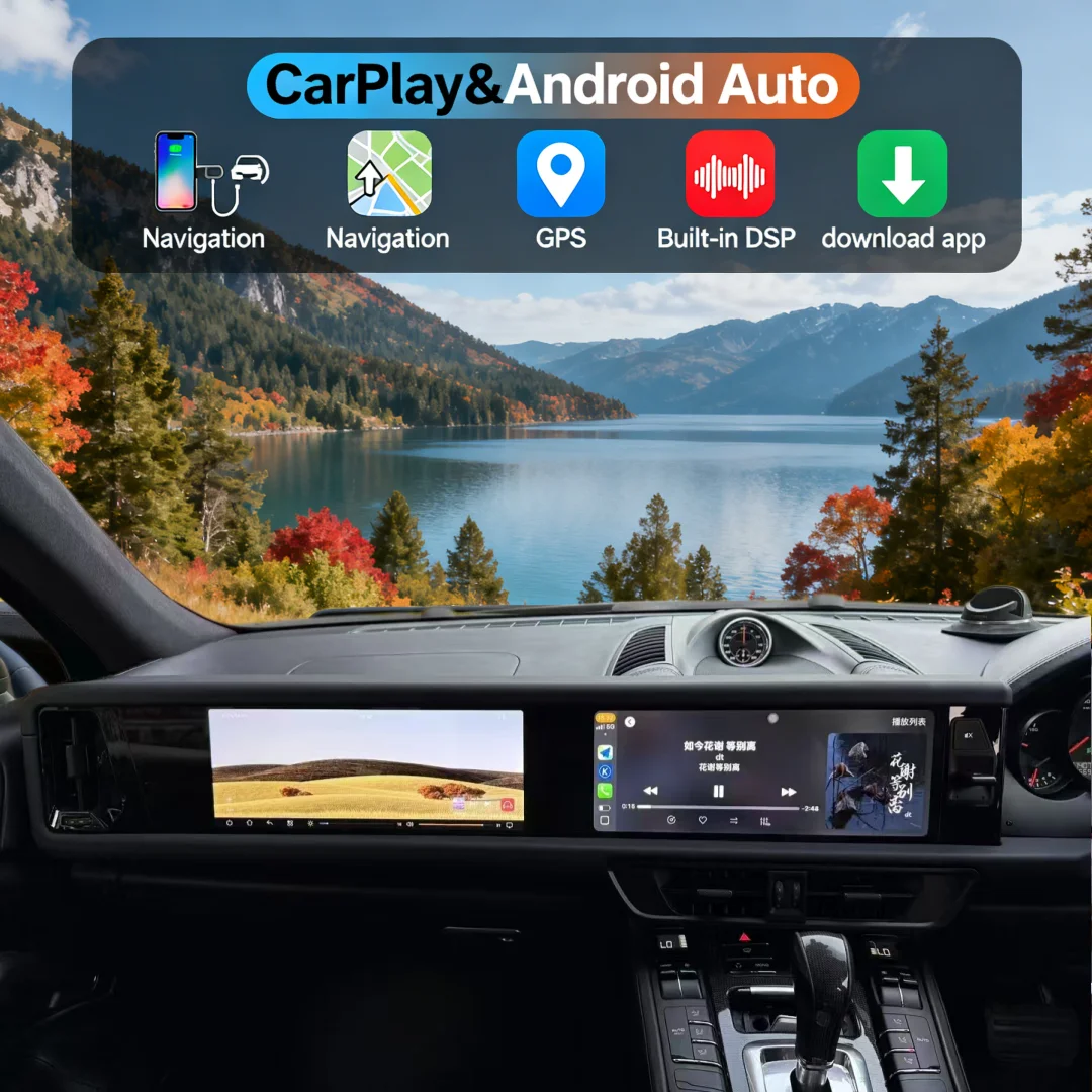 RHD Dual Screen Car Radio For Porsche Cayenne 2010 - 2023 Upgraded Interactive  Android Carplay GPS Navi Multimedia Video Player