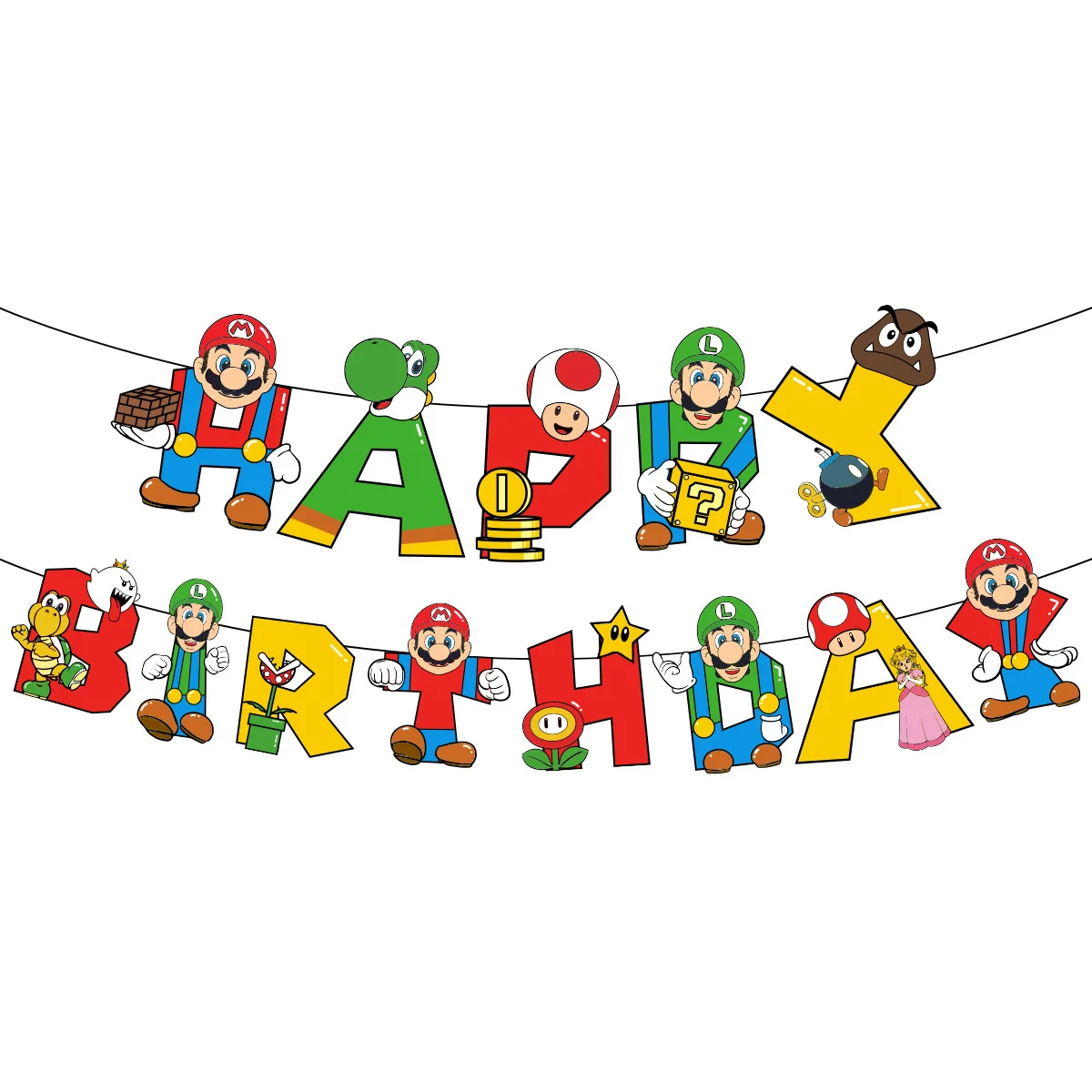 Balloon Mary Mario Cake Flag Flag Decoration Birthday Party Decoration Set Electronic Candle Stair Handrail Happy Decoration Pro - view 4
