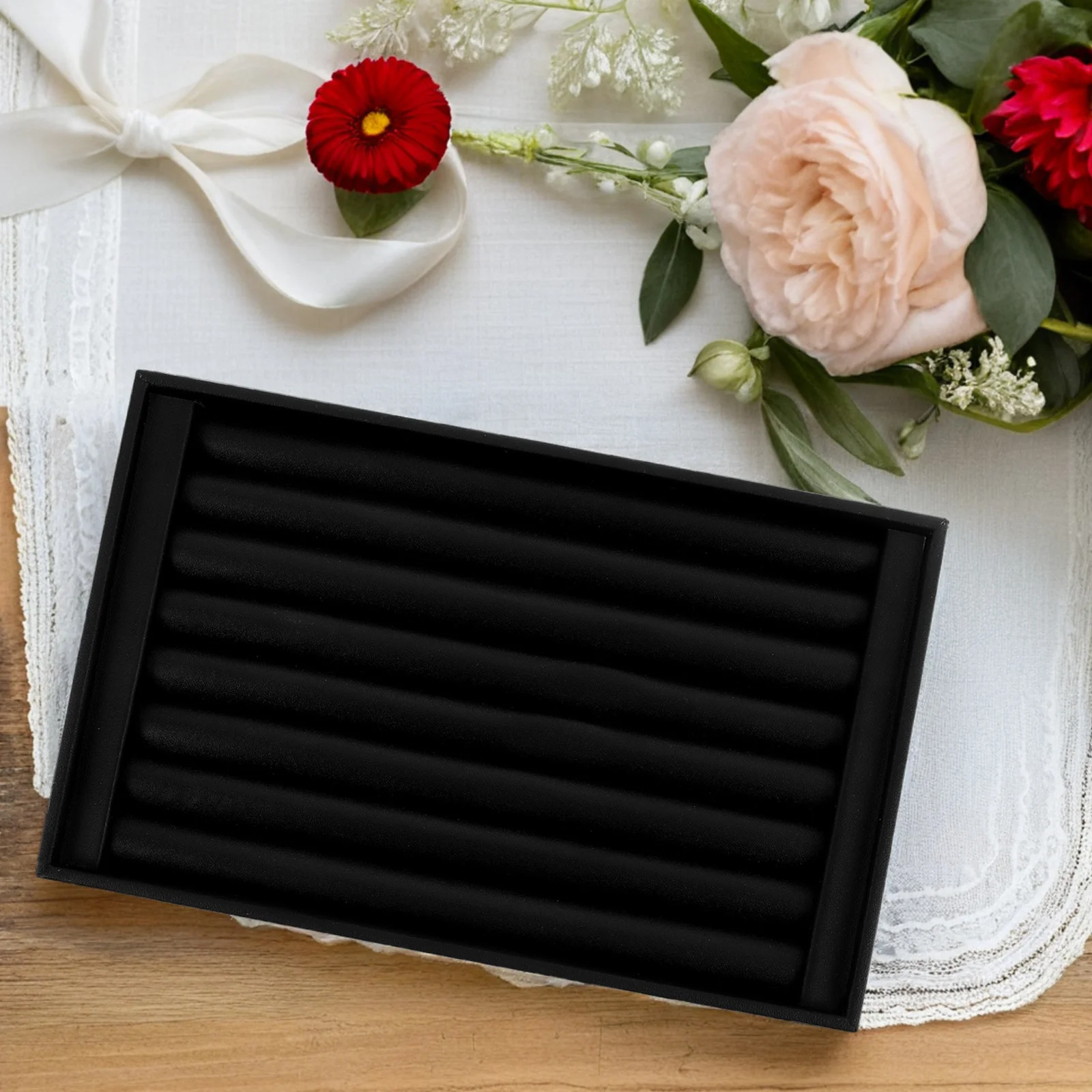 

Black Ring Earring Storage Tray Jewelry Organizer Flannel Lined Ring Display Holder Jewelry Storage Case